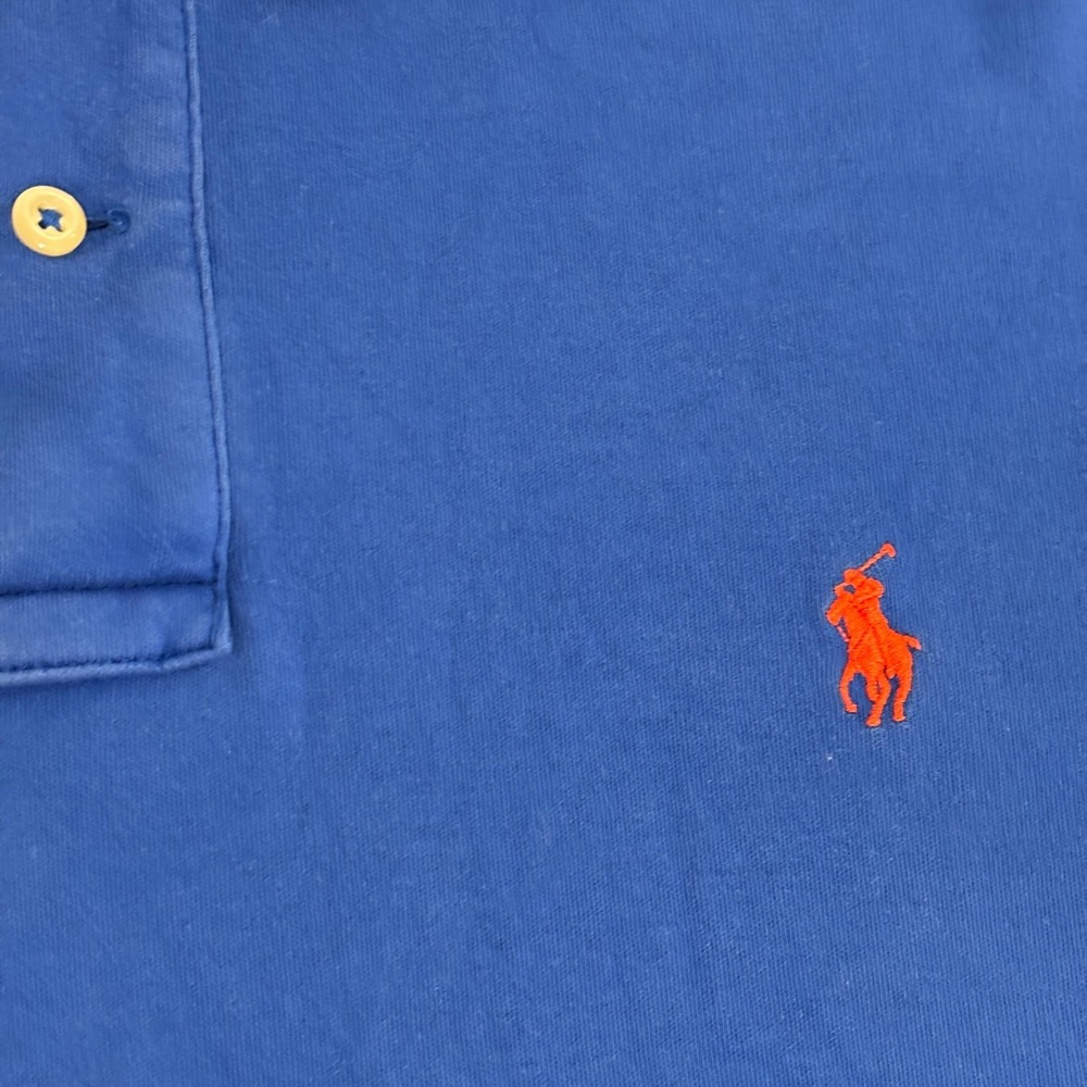 Polo Ralph Lauren Polo Shirt Mens L Blue Short Sleeve Orange Pony Logo Preppy - Picture 8 of 8